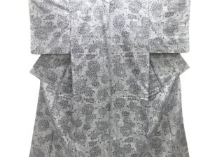 菊唐草模様織り出し十日町紬着物